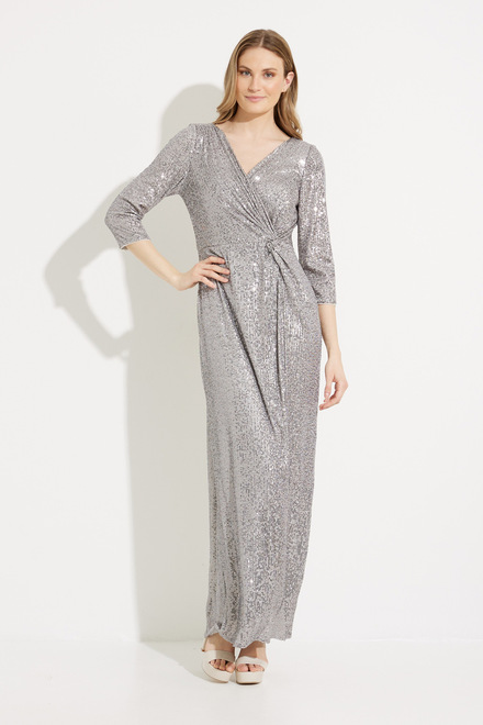 Sequin Wrap Front Dress Style 8196646. Pewter