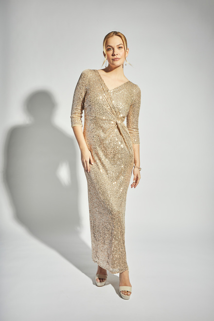 Sequin Wrap Front Dress Style 8196646. Taupe