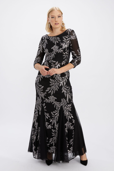 Metallic Floral Gown Style 8196707. Black/Pewter