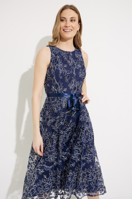 Embroidered Floral Dress Style J1171290. Navy. 3