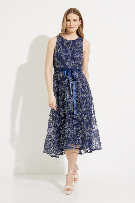 Embroidered Floral Dress Style J1171290. Navy. 5