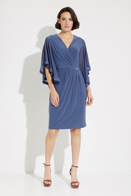Wrap Front Flutter Sleeve Dress Style 231771. Mineral Blue. 2