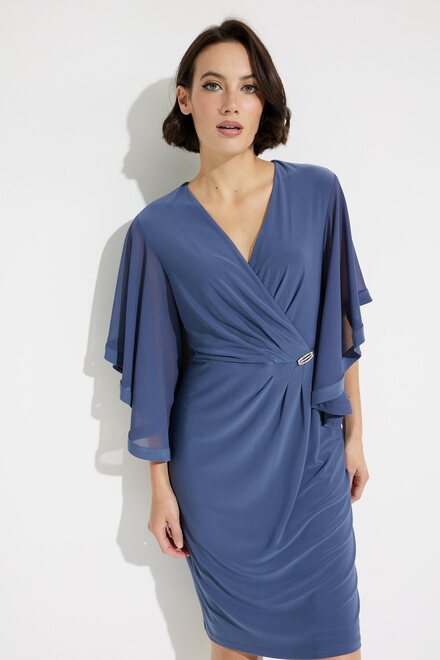 Wrap Front Flutter Sleeve Dress Style 231771. Mineral Blue. 4