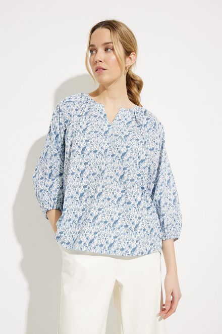 Printed Linen Blouse Style SP2373. Blue Ditsy. 2