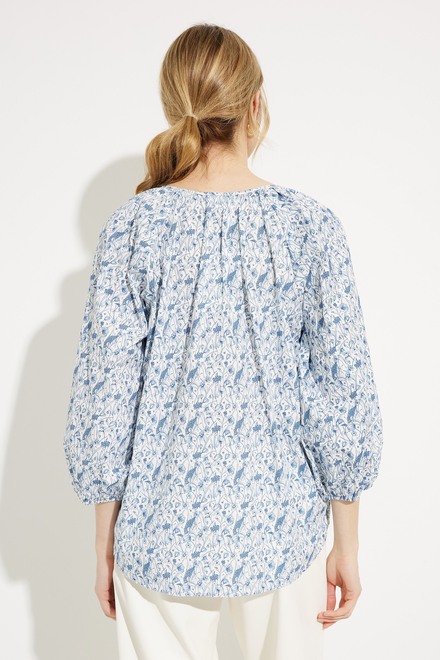 Printed Linen Blouse Style SP2373. Blue Ditsy. 3