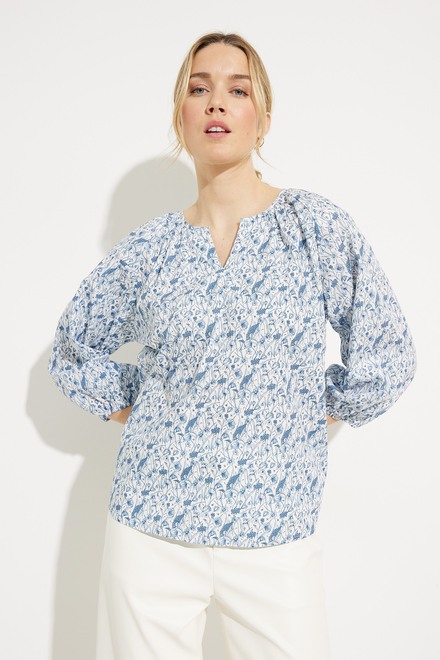 Printed Linen Blouse Style SP2373. Blue Ditsy. 4