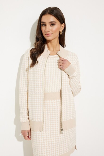 Houndstooth Print Zip-Up Jacket Style SP2343. Ivory. 5