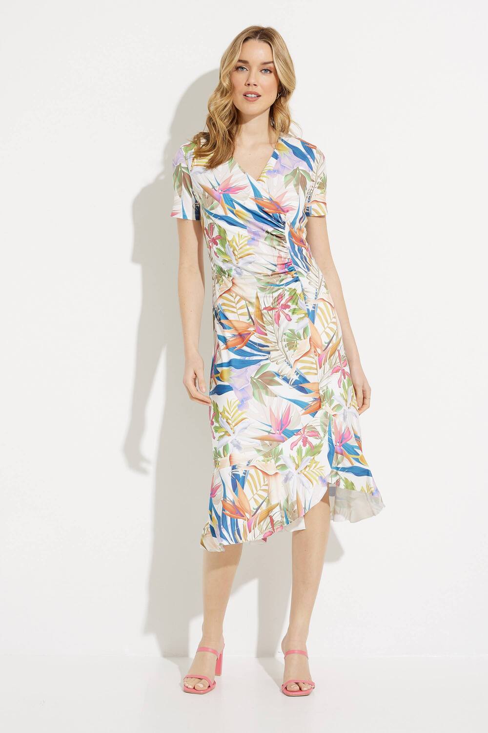 Palm Print Wrap Dress Style P23116. Multi