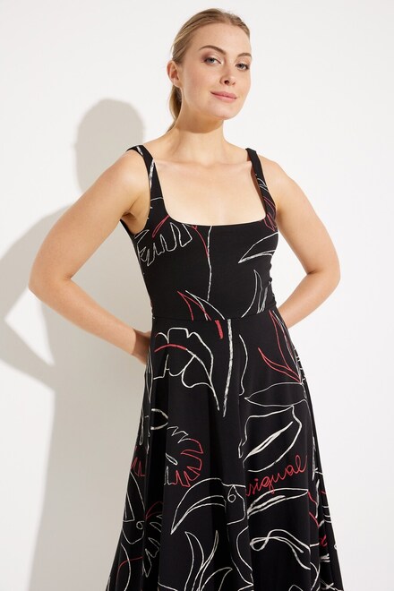 Tropical Print Fit &amp; Flare Dress Style 23SWVK15/2000. Black. 3