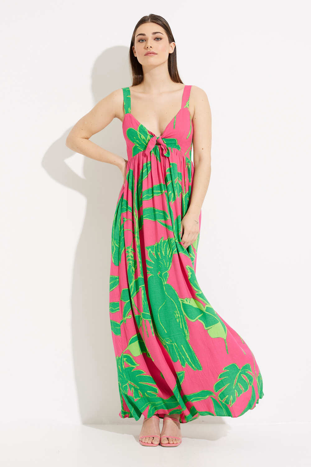 Tropical Print Maxi Dress Style 23SWVW60/3022. Fuchsia Rose