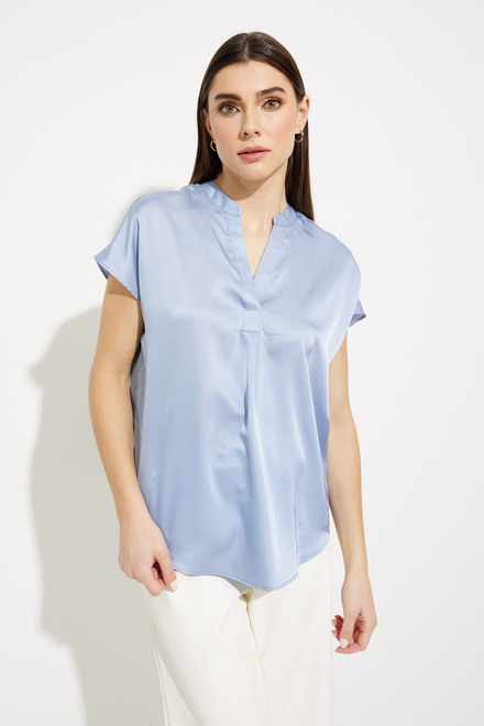 Open Collar Short Sleeve Blouse Style SP23102. Blue. 2