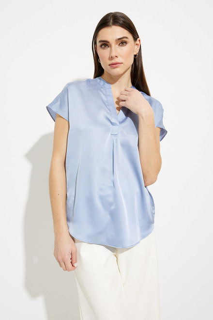 Open Collar Short Sleeve Blouse Style SP23102. Blue. 5