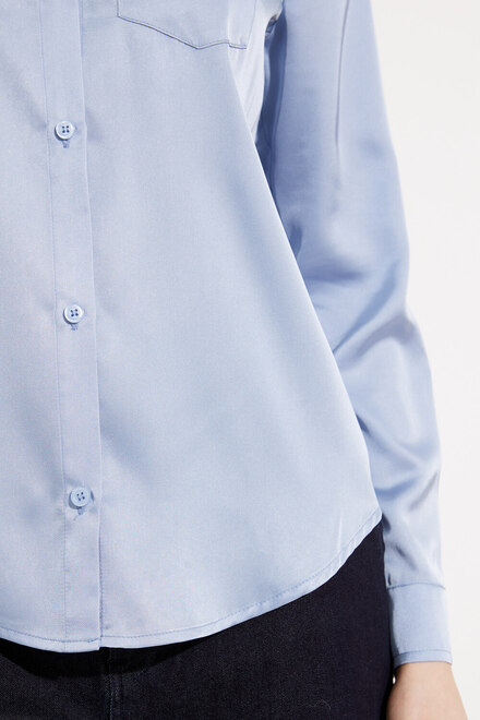 Long Sleeve Satin  Blouse Style SP2355. Blue. 3
