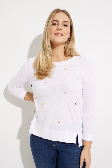 Embroidered Hearts Sweater style C2484. Natural. 3