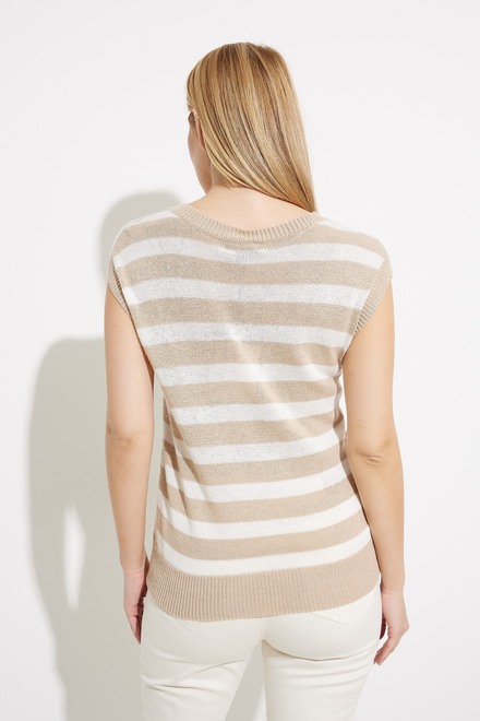 Striped Sleeveless Sweater Vest Style C2485. Greige. 2