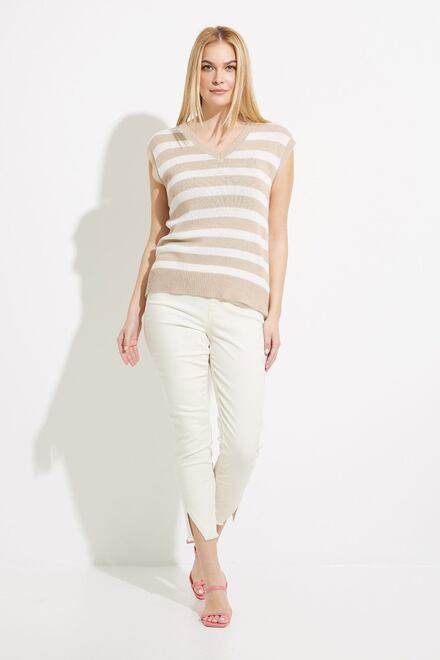 Striped Sleeveless Sweater Vest Style C2485. Greige. 5
