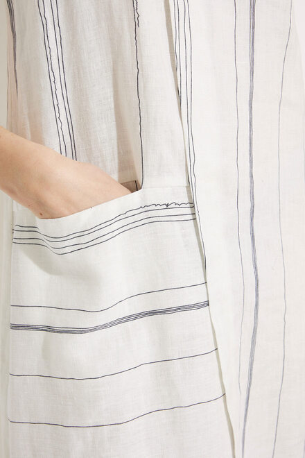 Asymmetrical Stripe Linen Dress Style C3157. White. 3