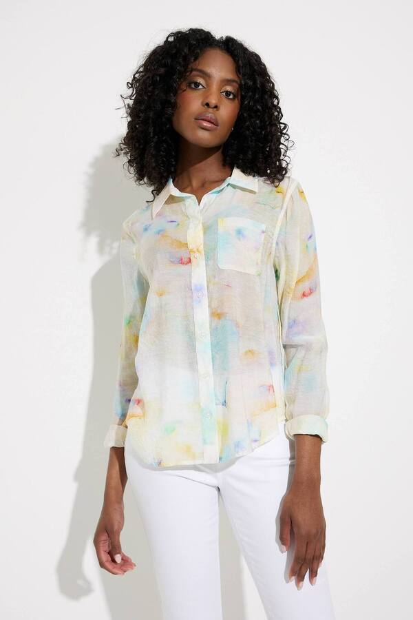 Printed Button-Front Blouse Style C4313RR. Watercolor