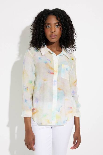 Printed Button-Front Blouse Style C4313RR. Watercolor. 3