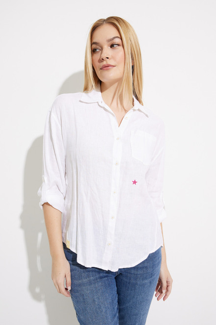 Button Front Tunic Blouse Style C4444. White. 2