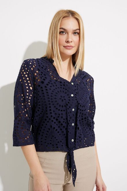 Embroidered Eyelet Blouse Style C4467. Navy