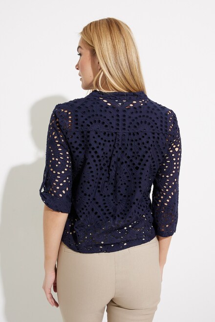 Embroidered Eyelet Blouse Style C4467. Navy. 2