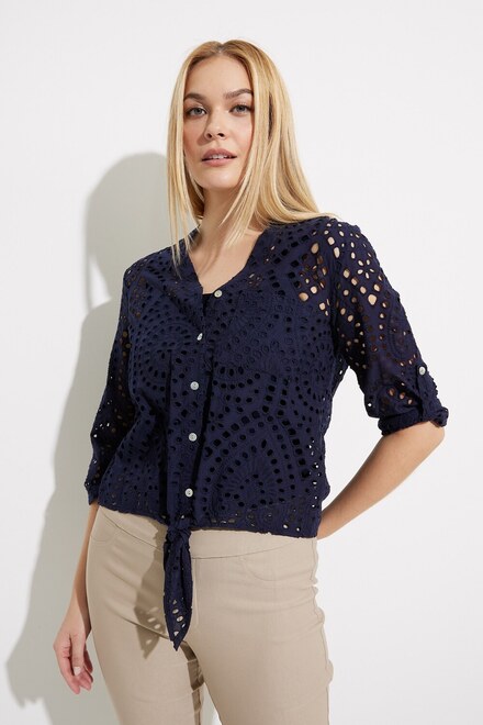 Embroidered Eyelet Blouse Style C4467. Navy. 3