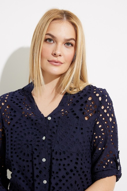 Embroidered Eyelet Blouse Style C4467. Navy. 4