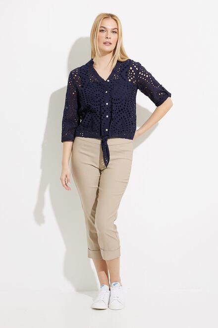 Embroidered Eyelet Blouse Style C4467. Navy. 5