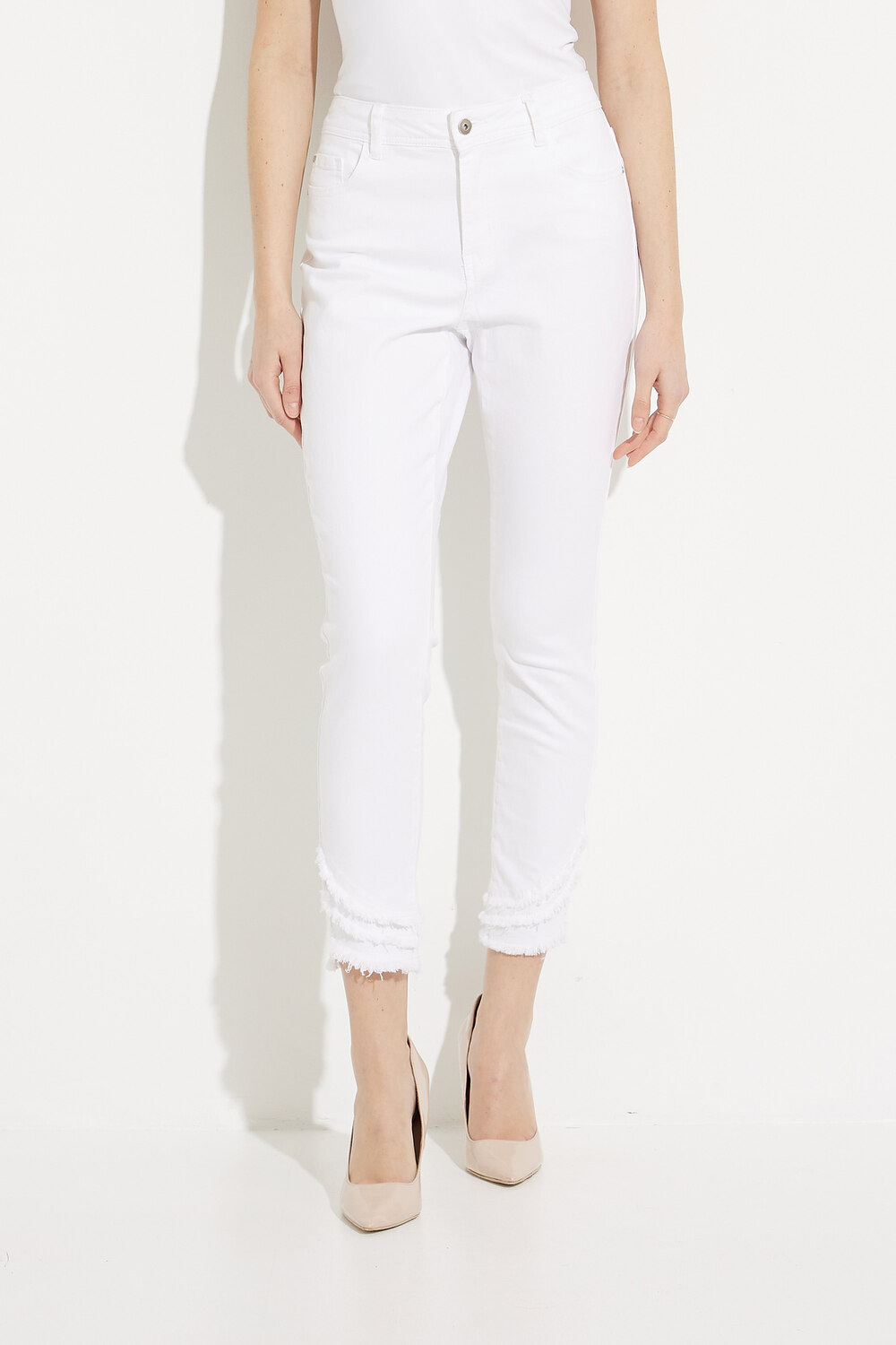 Frayed Hem Twill Pants Style C5273Z. White