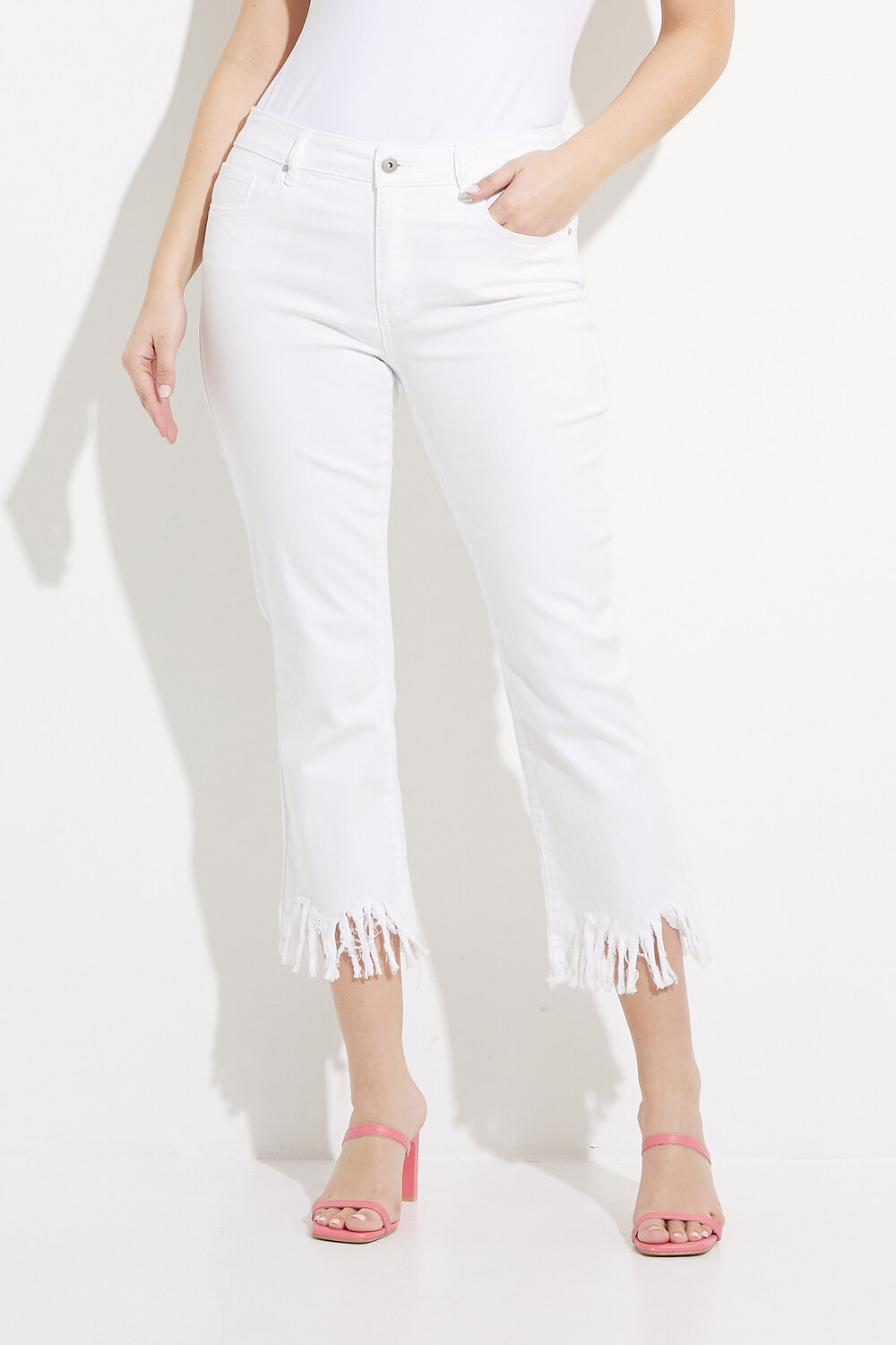 Feathered Hem Twill Jeans Style C5277RR. White