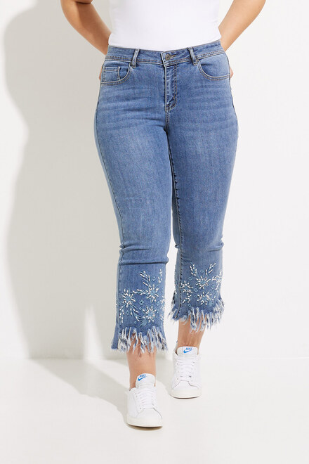 Embroidered & Feathered Denim Pants Style C5398