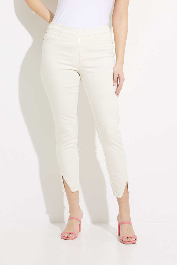 Pull-On Frayed Denim Pants Style C5409. Natural