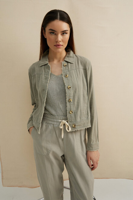 Linen Button-Front Jacket Style C6199R. Celadon