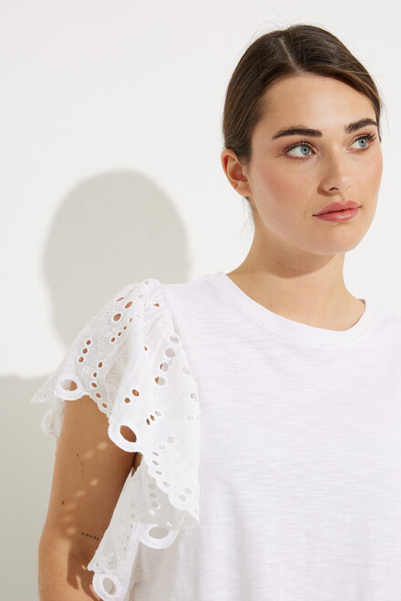 Lace Flutter Sleeve Top Style T7639. True White. 3