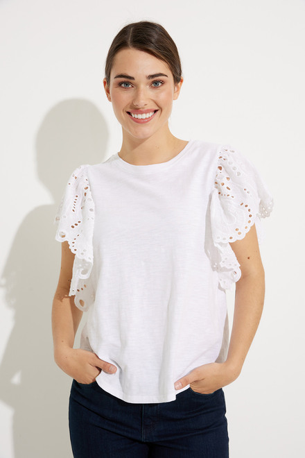 Lace Flutter Sleeve Top Style T7639. True White. 4