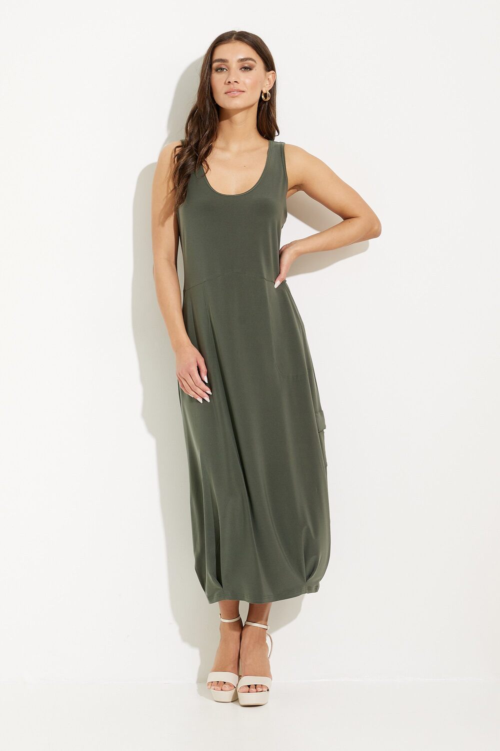 Pleated Hem Tank Dress Style 28131. Melange Olive