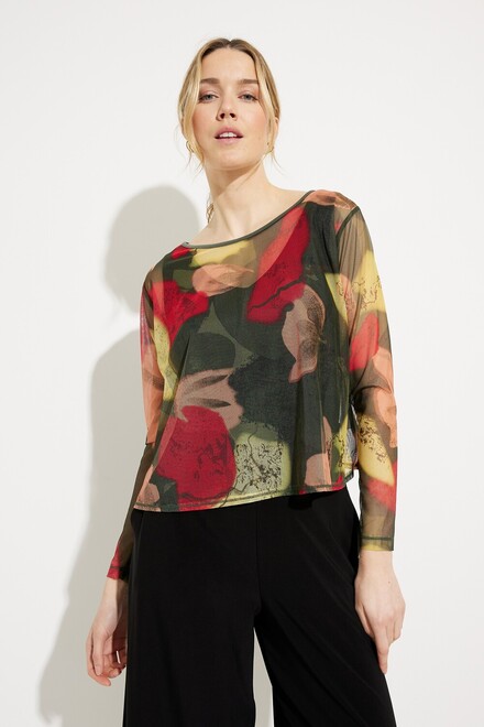 Printed Mesh Long Sleeve Top Style 3238P-3. Floral camo