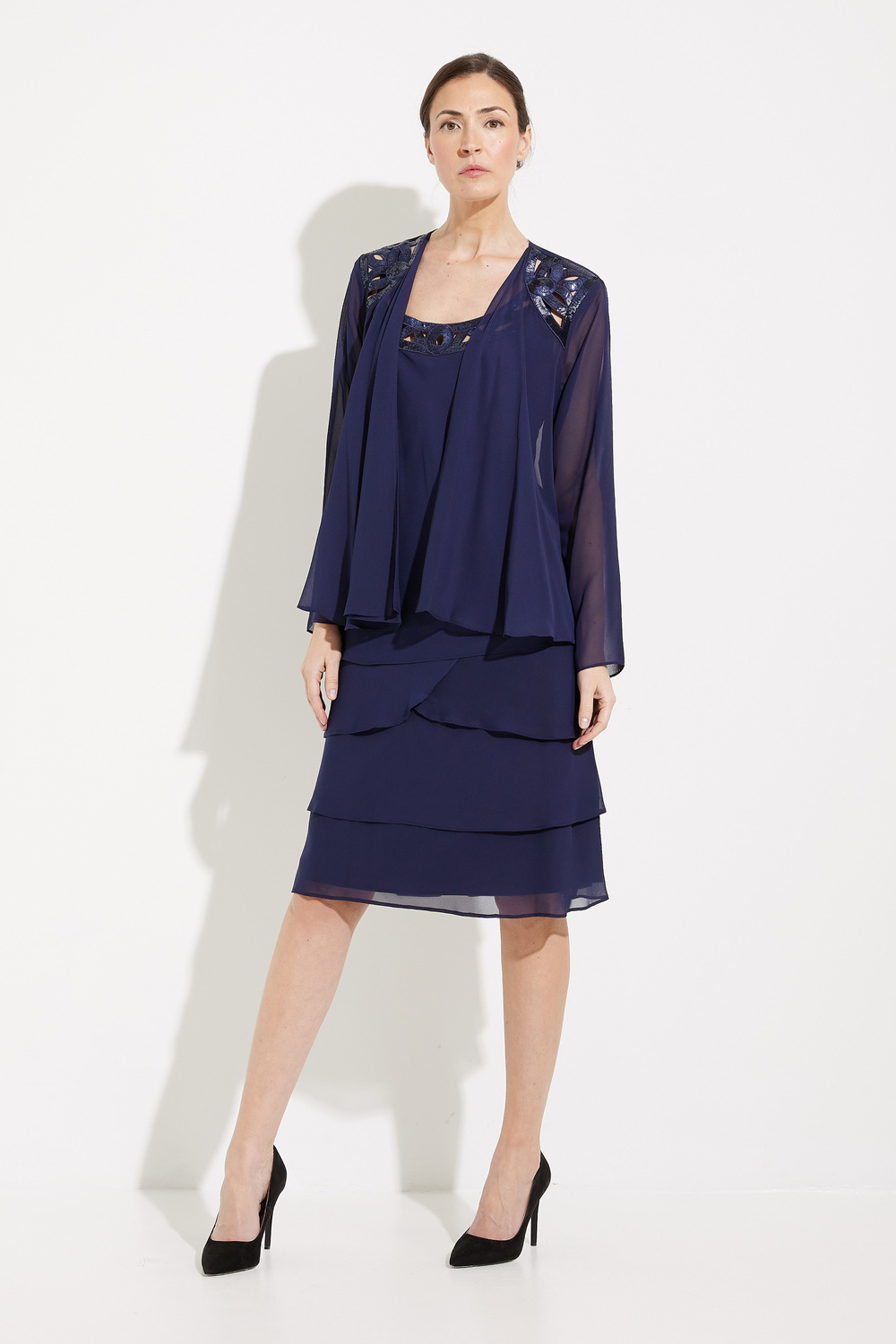 Sequin Appliqué Dress with Jacket Style 11069 . Saphire