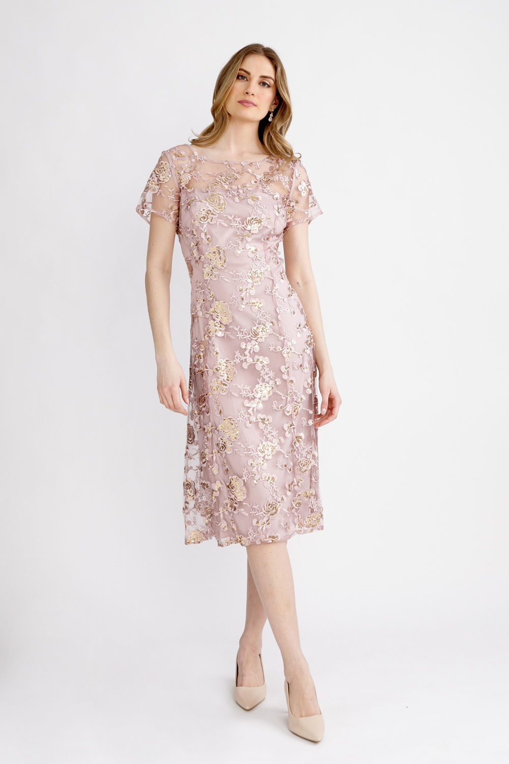 Embroidered Illusion Neckline Dress Style 9120293. Blush