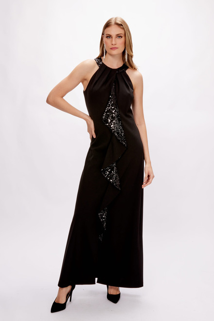 Ruffle Detail Halter Dress Style 9137197. Black