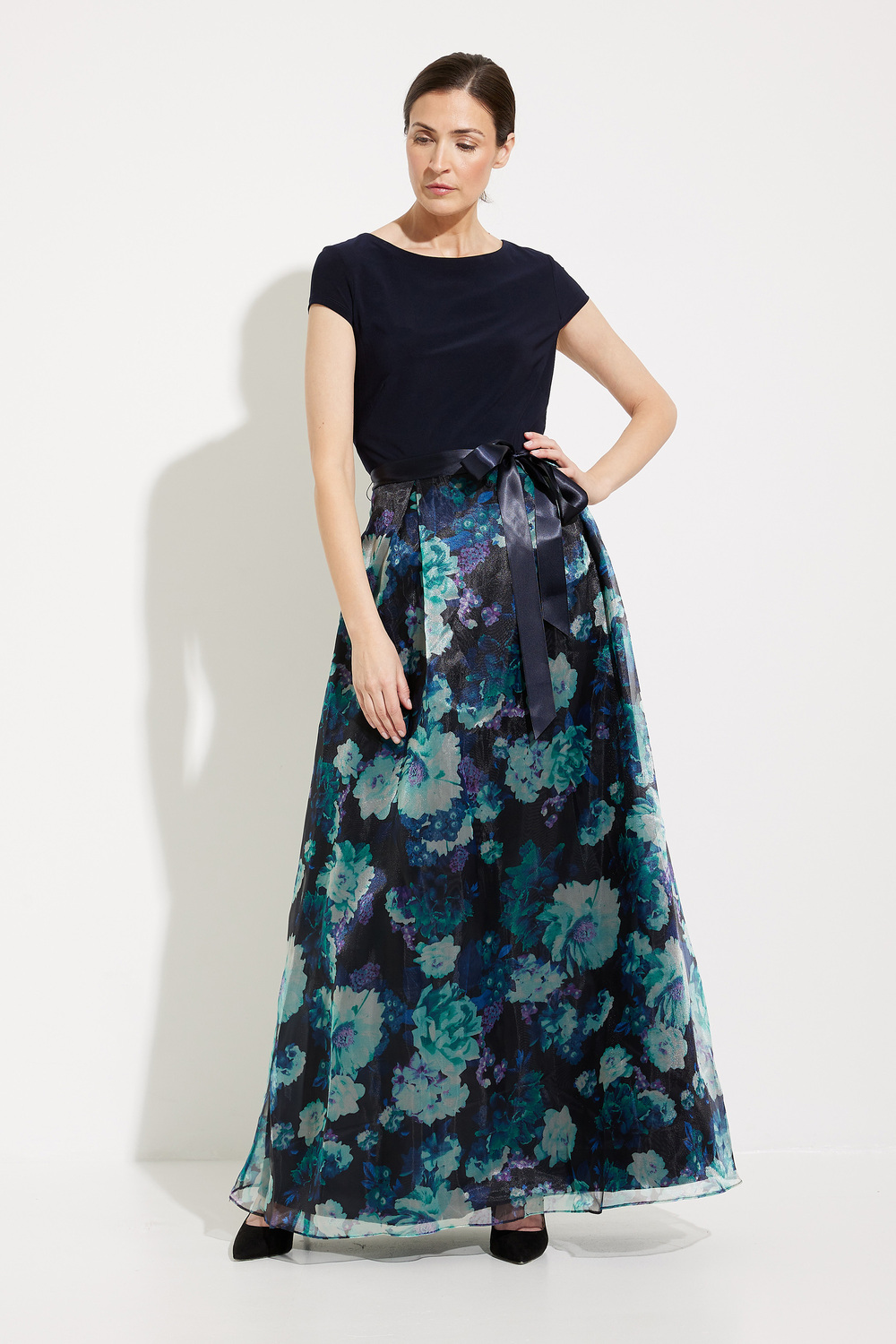 Printed Organza Skirt Dress Style 9141141. Navy Multi