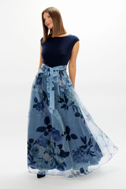Longue robe bi-matière fleurie Modèle 9141220