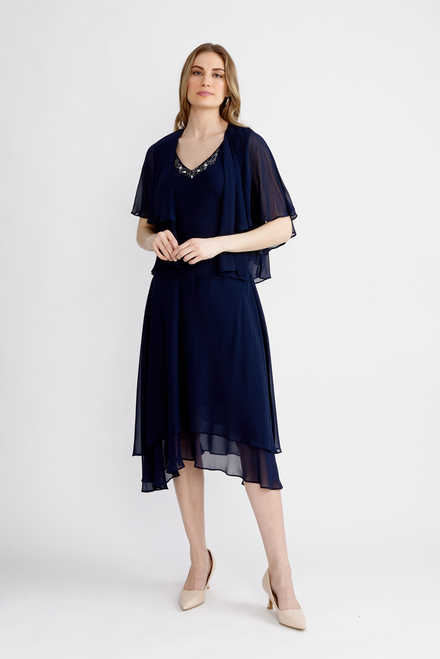 Capelet Sleeve Dress with Jacket Style 9170677. New navy