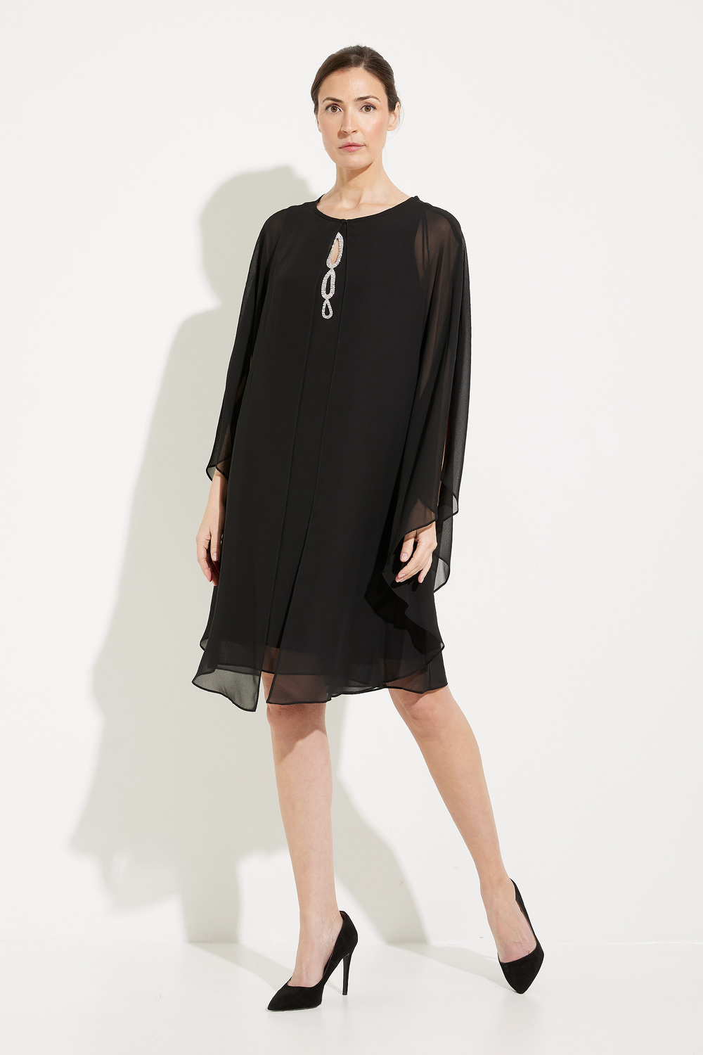 Beaded Capelet Dress Style SL112806. Black