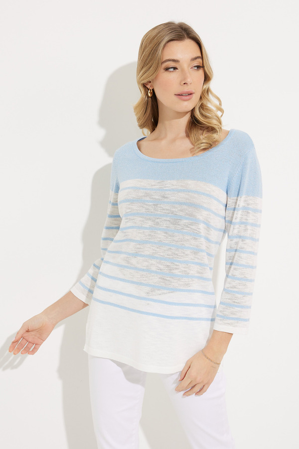Graphic Front Striped Top Style 601-12. Sky