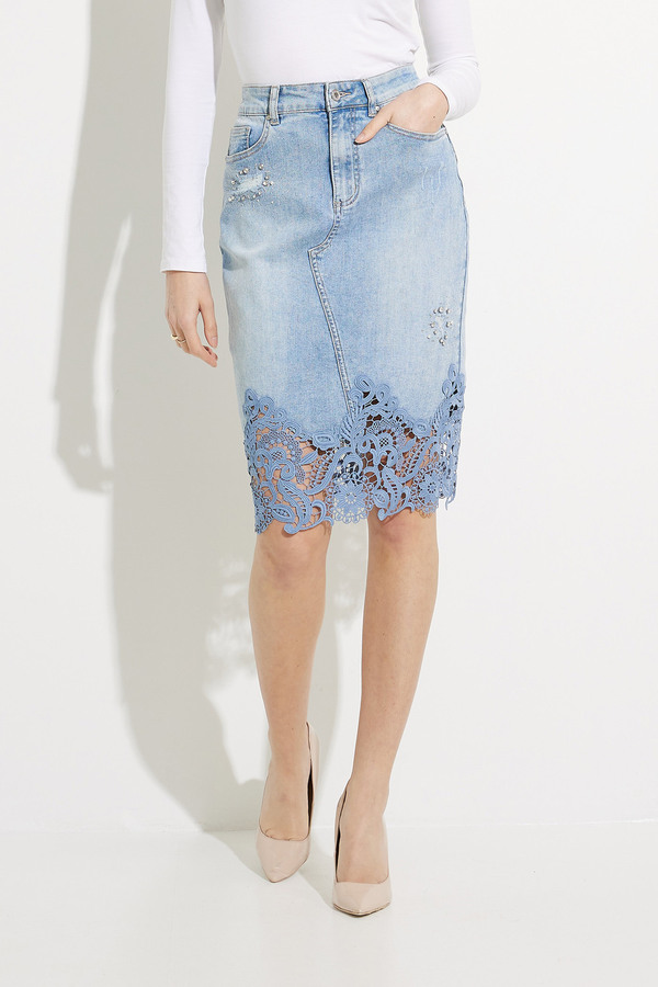 Lace Hem Denim Skirt Style 603-12. Medium Blue