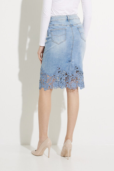 Lace Hem Denim Skirt Style 603-12. Medium Blue. 2