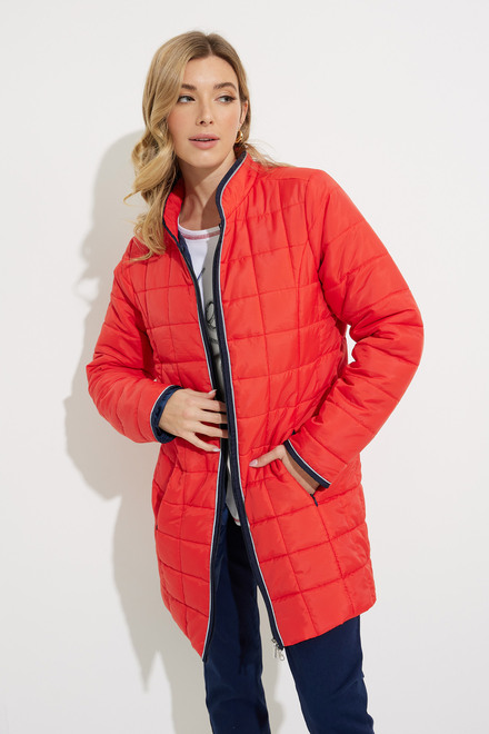 Quilted Contrast Trim Coat Style 606-05. Papaya