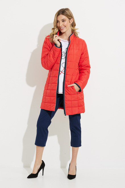 Quilted Contrast Trim Coat Style 606-05. Papaya. 5